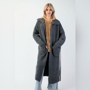 Easel Charcoal Gray Long Knit Cardigan Sweater